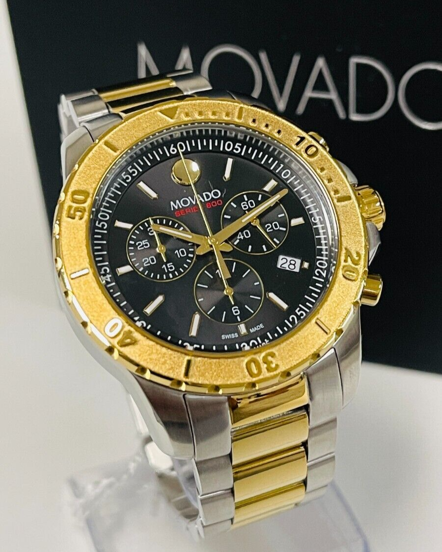 Shop Authentic Movado Series 800 Chronograph Black Dial Two Tone Steel Strap Watch For Men - 2600138 - Luxxuri