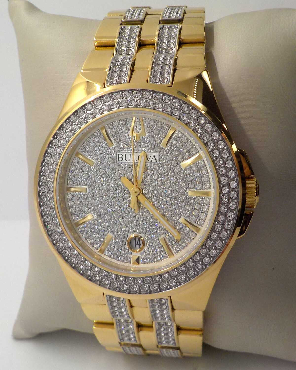  Shop Authentic Bulova Crystal Collection Silver Dial Two Tone Steel Strap Watch for Men - 98K102 - Luxxuri