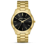  Shop Authentic Michael Kors Slim Runway Quartz Black Dial Gold Steel Strap Watch For Men - MK8621 - Luxxuri