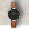  Shop Authentic Daniel Wellington Petite Sterling Black Dial Brown Leather Strap Watch For Women - DW00100178 - Luxxuri