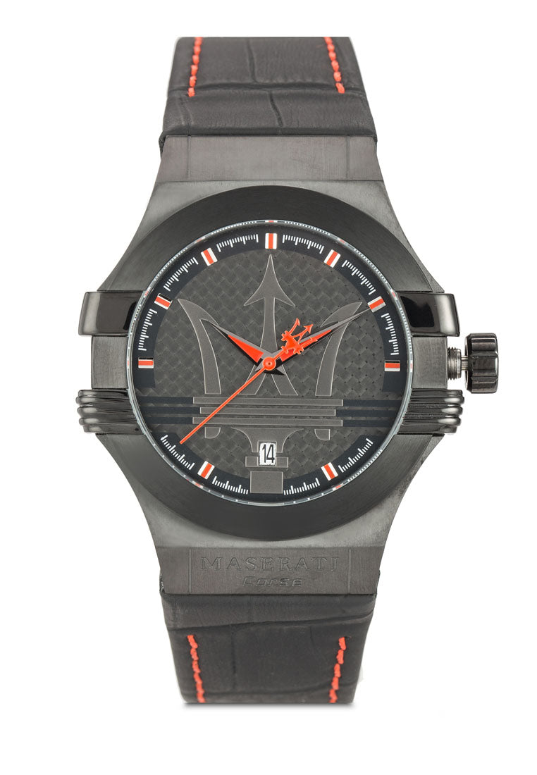 Maserati Potenza 3H STR Black Dial 42mm Leather Strap Watch For Men - R8851108010