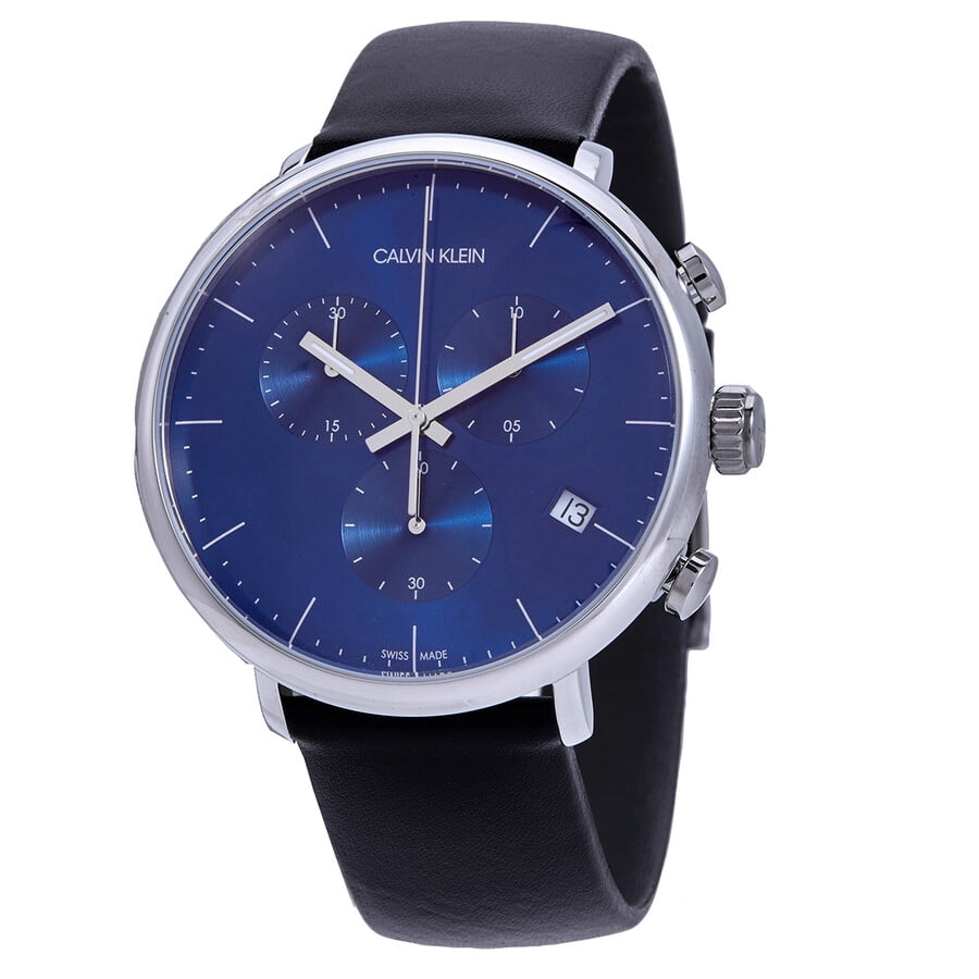  Shop Authentic Calvin Klein High Noon Chronograph Blue Dial Black Leather Strap Watch for Men - K8M271CN - Luxxuri
