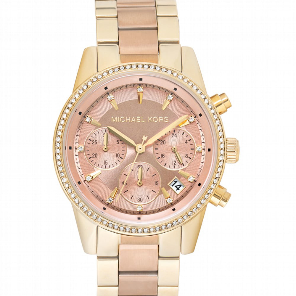 Shop Authentic Michael Kors Ritz Chronograph Rose Dial Two Tone Steel Strap Watch for Women - MK6475 - Luxxuri