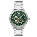  Shop Authentic Emporio Armani Meccanico Chronograph Automatic Green Dial Silver Steel Strap Watch For Men - AR60053 - Luxxuri