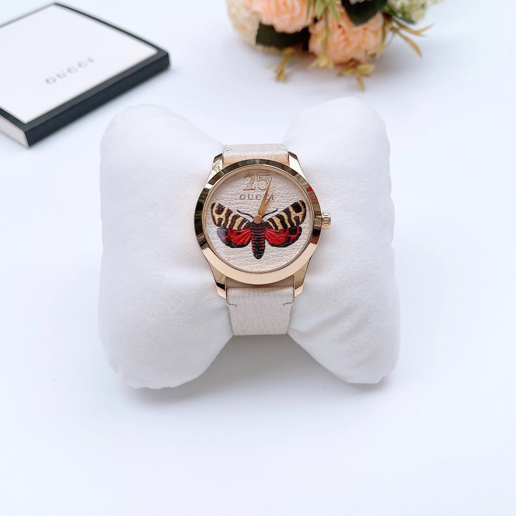  Shop Authentic Gucci G Timeless Butterfly White Dial White Leather Strap Watch For Women - YA1264062 - Luxxuri