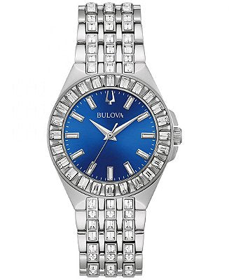  Shop Authentic Bulova Phantom Baguette Crystal Blue Dial Silver Steel Strap Watch for Men - 96A254 - Luxxuri