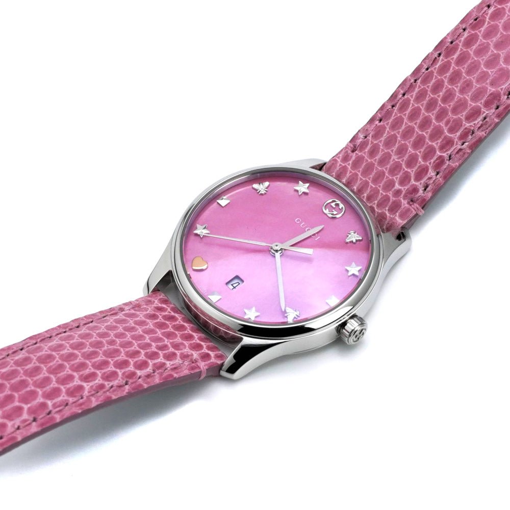  Shop Authentic Gucci G-Timeless Pink Mother of Pearl Dial Pink Leather Strap Watch For Women - YA126586 - Luxxuri