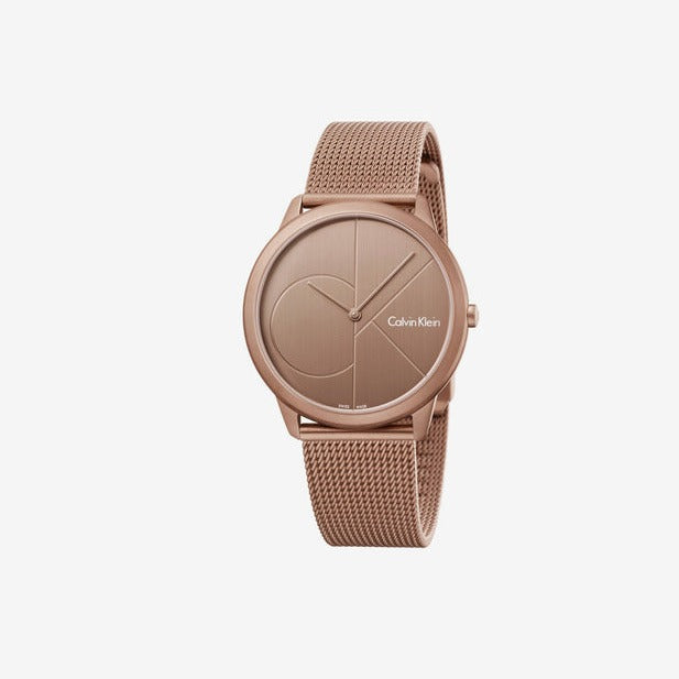 Shop Authentic Calvin Klein Minimal Quartz Pink Gold Dial Pink Gold Mesh Bracelet Watch for Men - K3M11TFK - Luxxuri