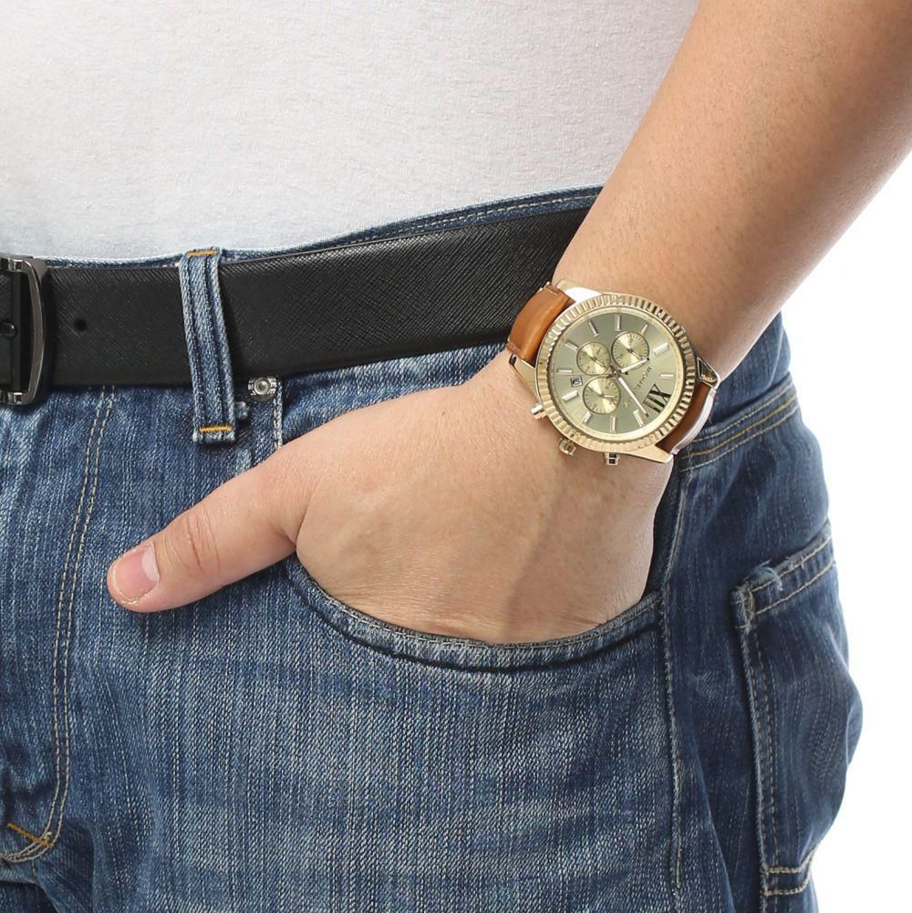  Shop Authentic Michael Kors Lexington Chronograph Gold Dial Brown Leather Strap Watch For Men - MK8447 - Luxxuri