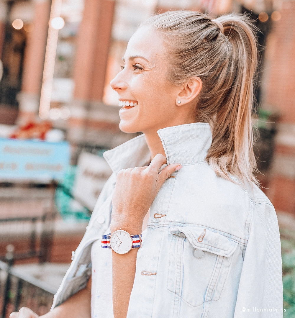  Shop Authentic Daniel Wellington Classic Canterbury White Dial Two Tone NATO Strap Watch For Women - DW00100030 - Luxxuri