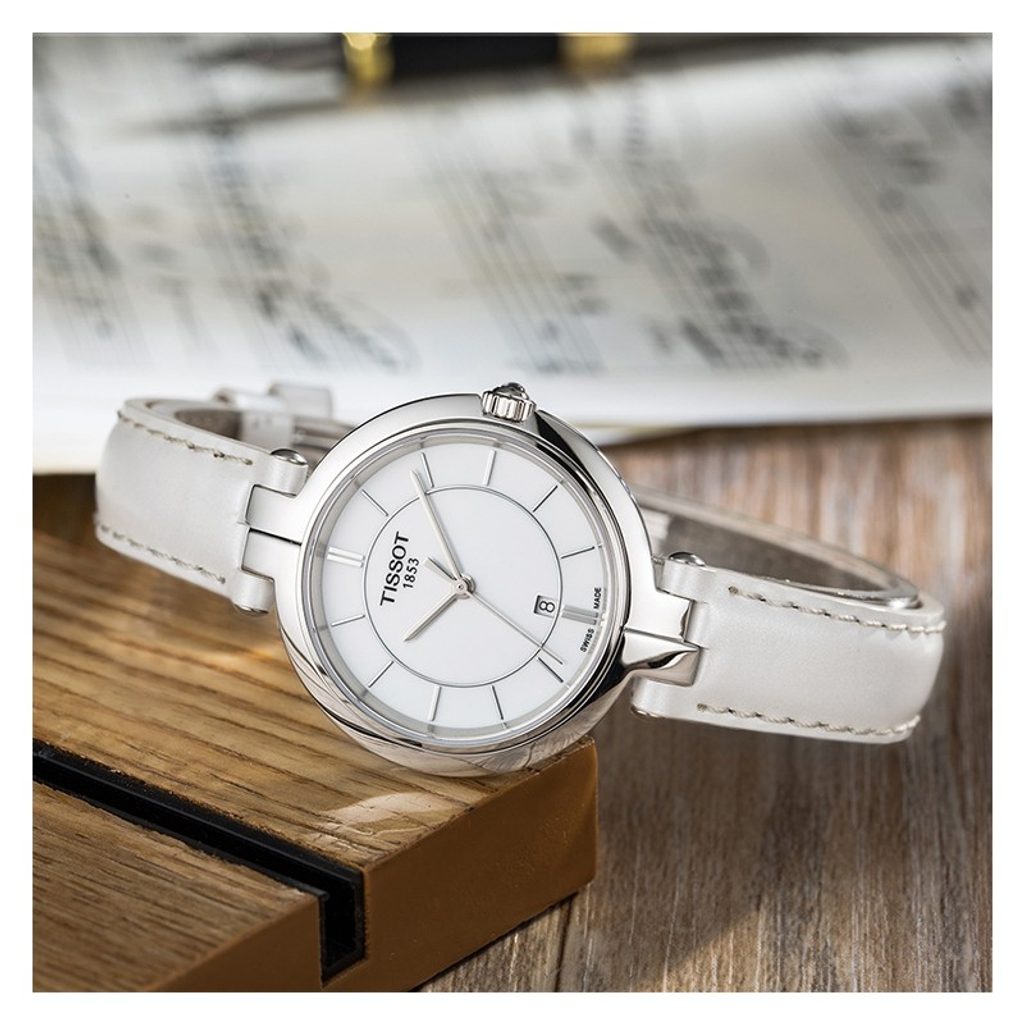  Shop Authentic Tissot T Lady Flamingo White Dial White Leather Strap Watch For Women - T094.210.16.011.00 - Luxxuri