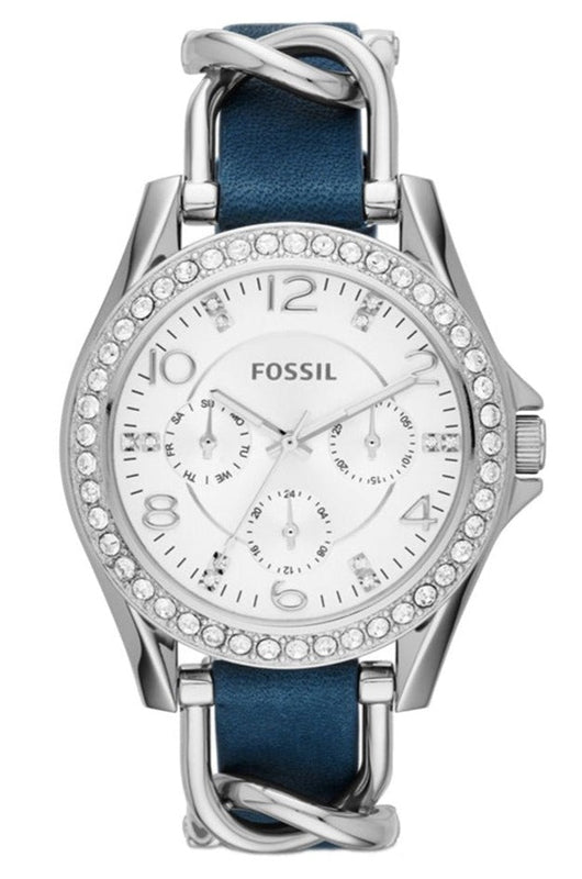  Shop Authentic Fossil Riley White Dial Blue Leather Strap Watch for Women - ES3464 - Luxxuri