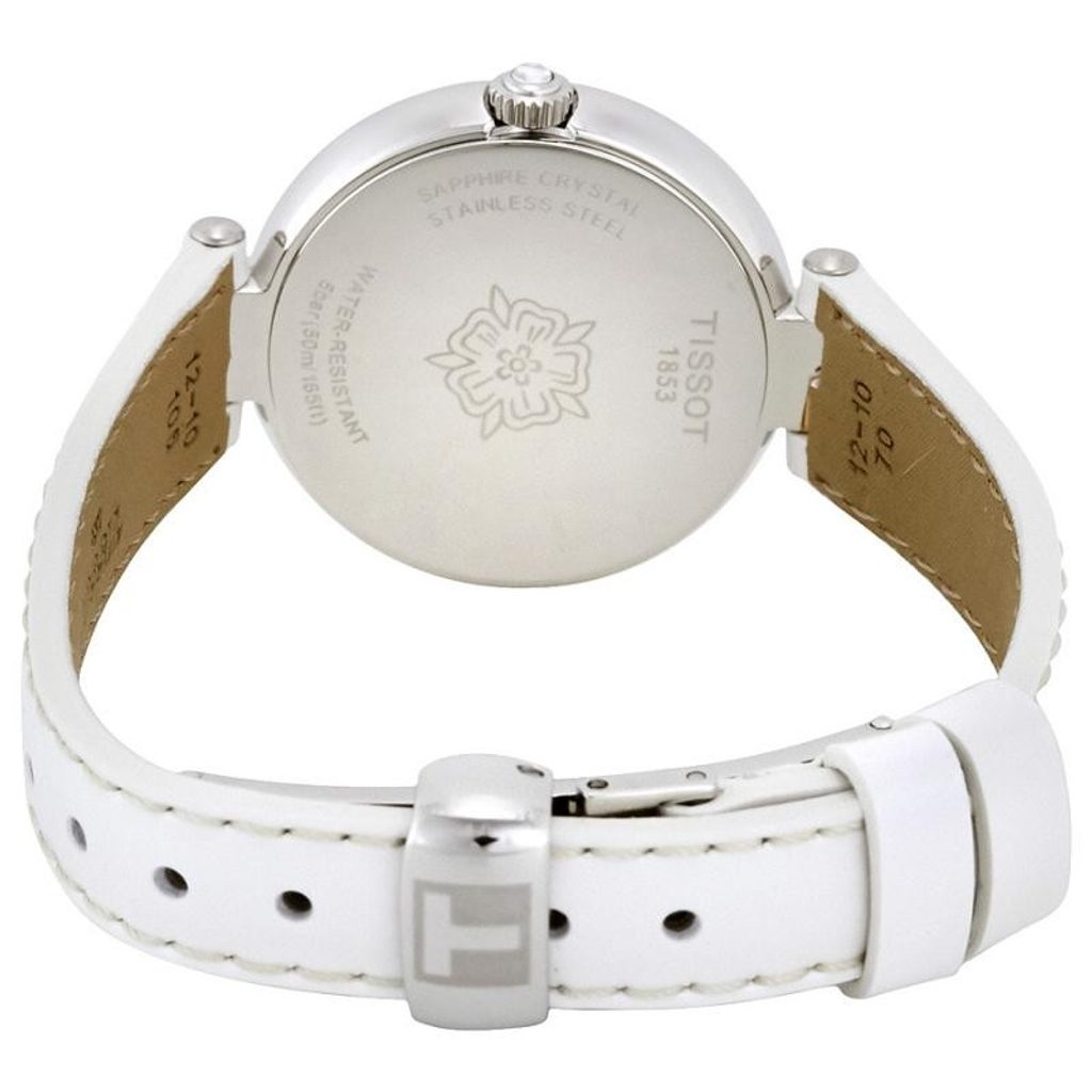 Tissot T Trend Flamingo Valentines Mother of Pearl White Dial White Leather Strap Watch For Women - T094.210.16.111.01