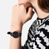  Shop Authentic Emporio Armani Gianni T Bar Black Mother of Pearl Dial Black Leather Strap Watch For Women - AR11060 - Luxxuri