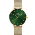  Shop Authentic Daniel Wellington Petite Emerald Green Dial Gold Mesh Strap Watch For Women - DW00100481 - Luxxuri