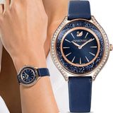  Shop Authentic Swarovski Crystalline Aura Blue Dial Blue Leather Strap Watch for Women - 5519447 - Luxxuri