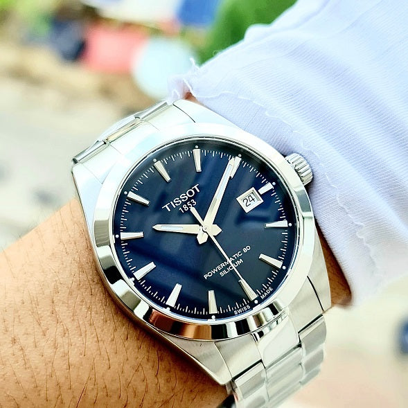 Tissot Gentlemen Powermatic 80 Silicium Blue Dial Silver Steel Strap Watch For Men - T127.407.11.041.00