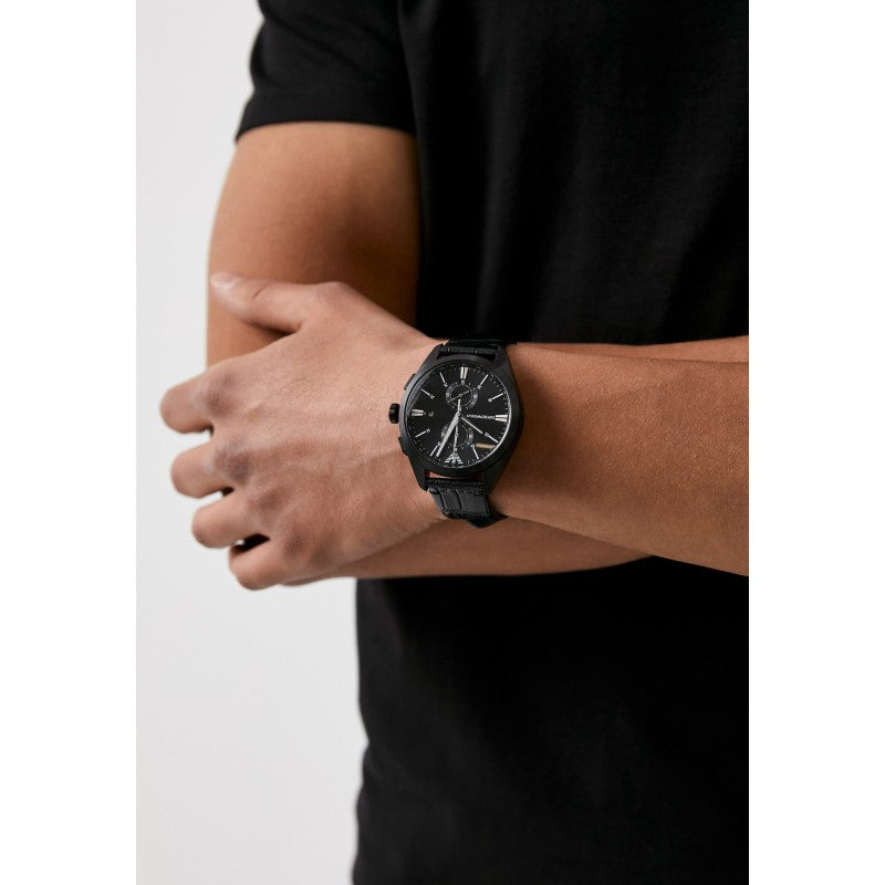  Shop Authentic Emporio Armani Claudio Chronograph Black Dial Black Leather Strap Watch For Men - AR11483 - Luxxuri