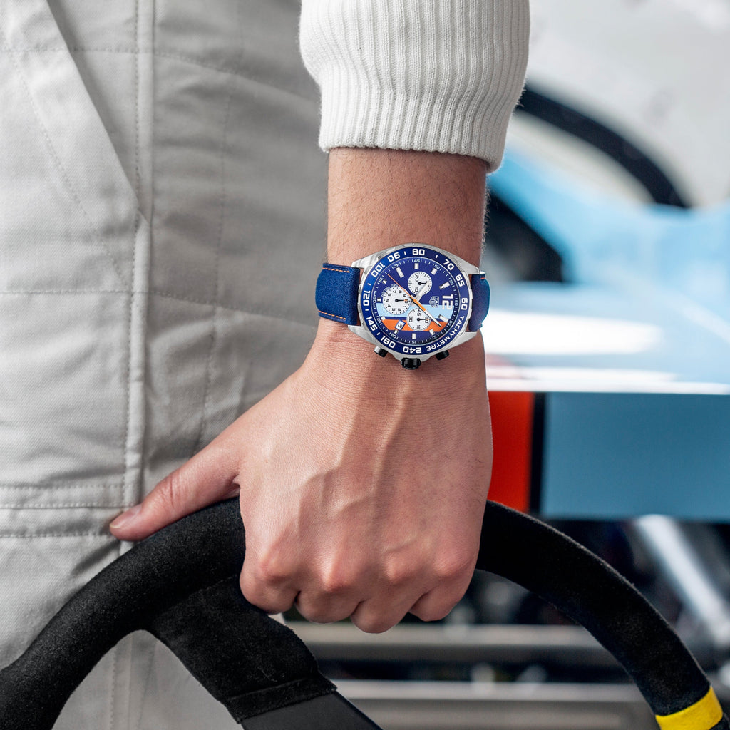  Shop Authentic Tag Heuer Formula 1 Gulf Edition Blue Dial Blue Leather Strap Watch for Men - CAZ101N.FC8243 - Luxxuri