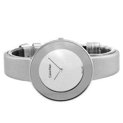  Shop Authentic Calvin Klein Chic Silver Dial White Leather Strap Watch for Women - K7N23UP8 - Luxxuri