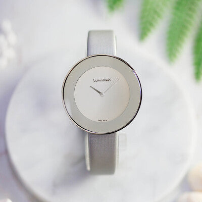  Shop Authentic Calvin Klein Chic Silver Dial White Leather Strap Watch for Women - K7N23UP8 - Luxxuri