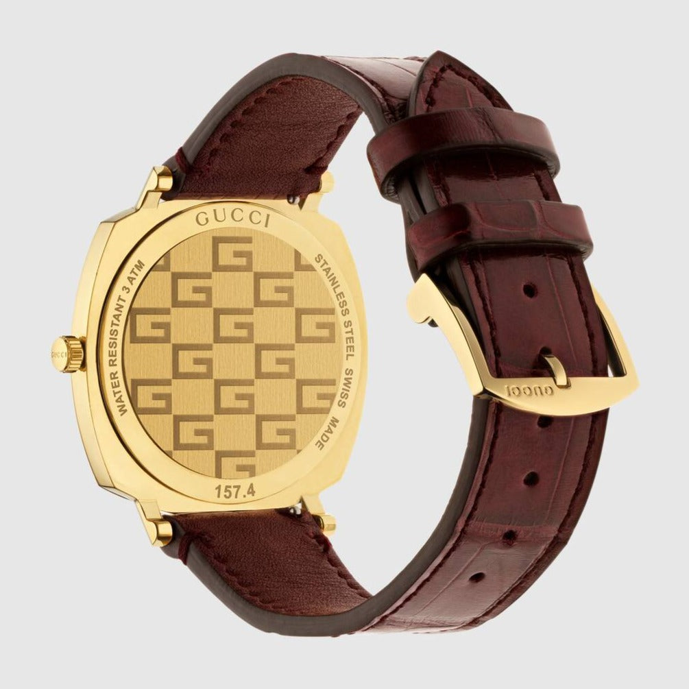  Shop Authentic Gucci Grip Quartz Gold Dial Maroon Leather Strap Watch For Women - YA157413 - Luxxuri