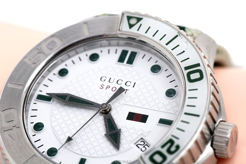  Shop Authentic Gucci G Timeless White Dial Two Tone Nylon Strap Watch For Men - YA126231 - Luxxuri