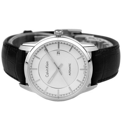  Shop Authentic Calvin Klein Infinity Silver Dial Black Leather Strap Watch for Men - K5S341C6 - Luxxuri