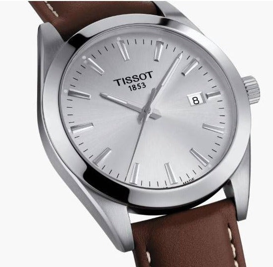  Shop Authentic Tissot Gentleman Silver Dial Brown Leather Strap Watch For Men - T127.410.16.031.00 - Luxxuri