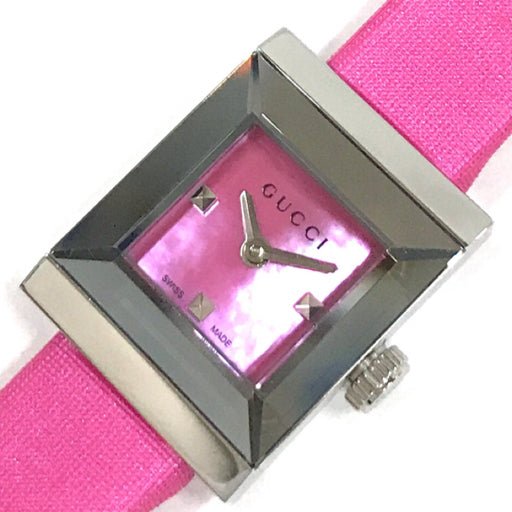  Shop Authentic Gucci G-Frame Square Fuchsia Mother of Pearl Dial Fuchsia Leather Strap Watch For Women - YA128533 - Luxxuri