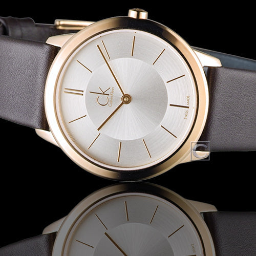  Shop Authentic Calvin Klein Minimal White Dial Brown Leather Strap Watch for Women - K3M226G6 - Luxxuri