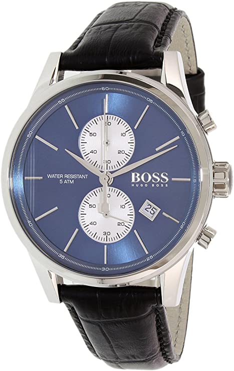 Hugo Boss Jet Blue Dial Black Leather Strap Watch for Men - 1513283