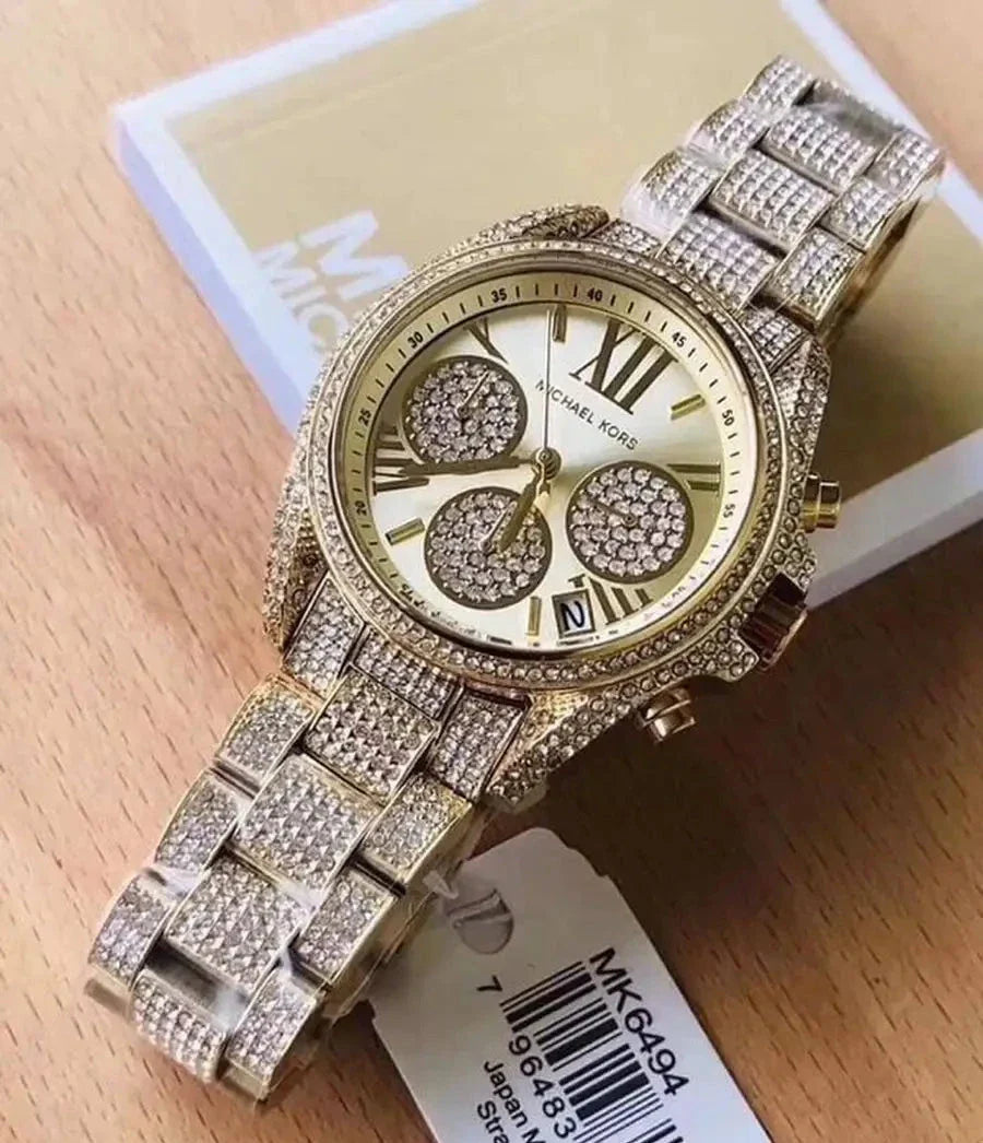  Shop Authentic Michael Kors Mini Bradshaw Crystals Gold Dial Gold Steel Strap Watch For Women - MK6494 - Luxxuri