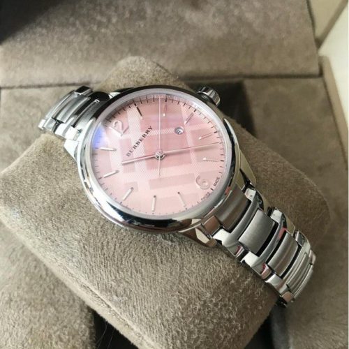  Shop Authentic Burberry The Classic Pink Dial Silver Steel Strap Watch for Women - BU10111 - Luxxuri