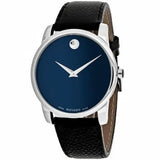  Shop Authentic Movado Museum Blue Dial Black Leather Strap Watch For Men - 607013 - Luxxuri