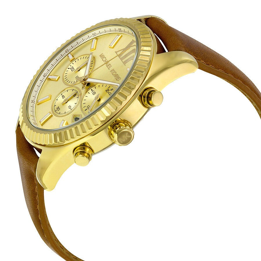  Shop Authentic Michael Kors Lexington Chronograph Gold Dial Brown Leather Strap Watch For Men - MK8447 - Luxxuri