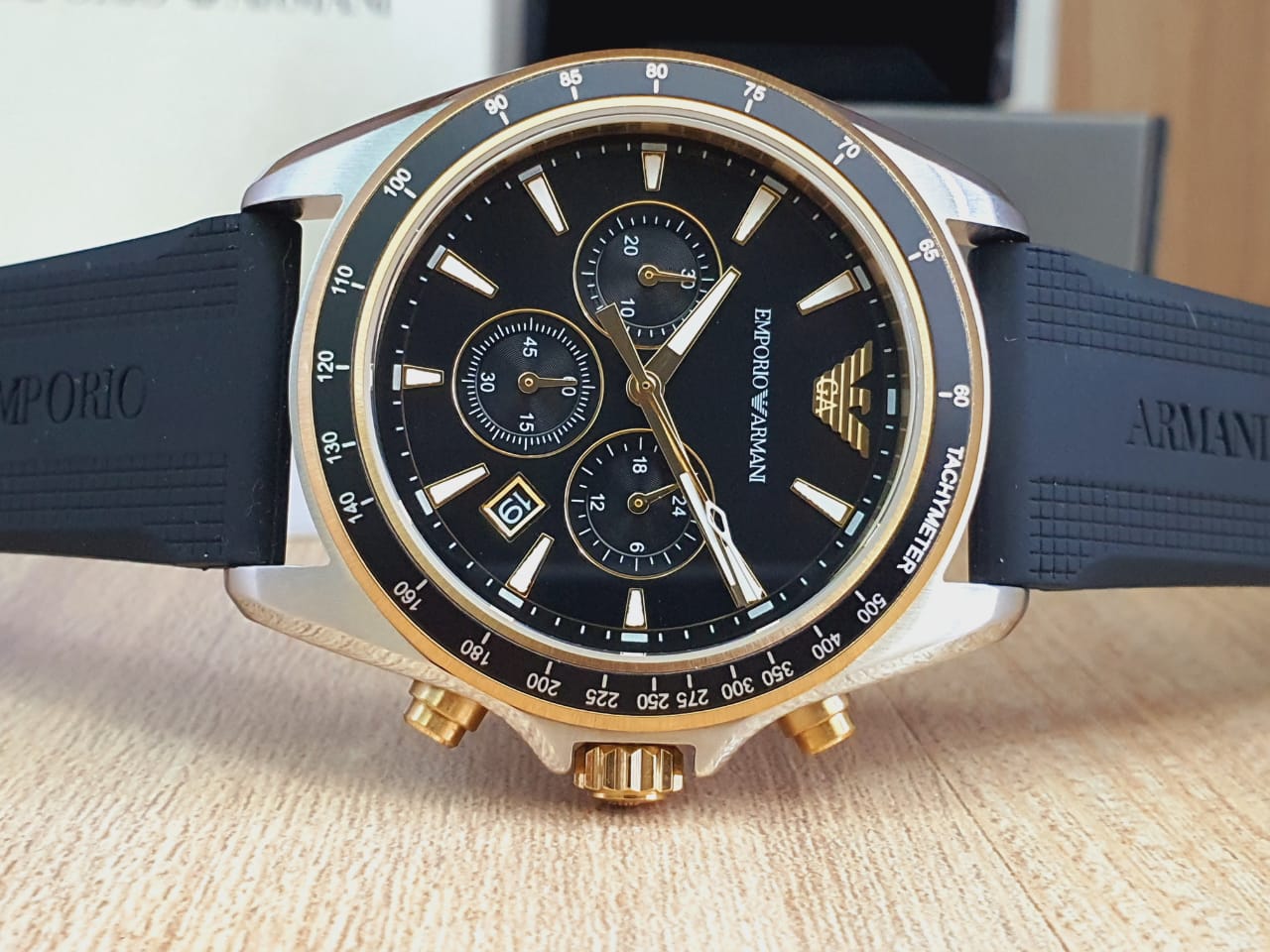  Shop Authentic Emporio Armani Sigma Chronograph lack Dial Black Rubber Strap Watch For Men - AR80003 - Luxxuri