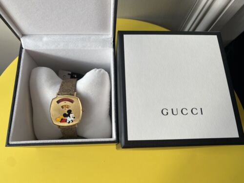  Shop Authentic Gucci Grip Disney Mickey Mouse Gold Dial Brown Leather Strap Watch For Women - YA157420 - Luxxuri