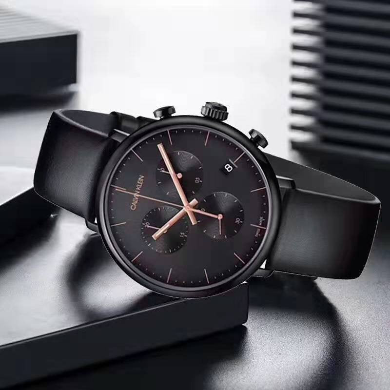  Shop Authentic Calvin Klein High Noon Black Dial Black Leather Strap Watch for Men - K8M274CB - Luxxuri