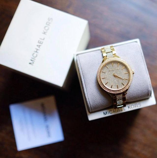  Shop Authentic Michael Kors Slim Runway Crystals Gold Dial Gold Steel Strap Watch for Women - MK3632 - Luxxuri