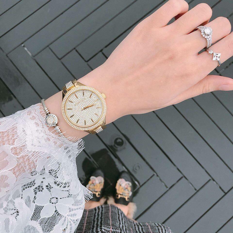  Shop Authentic Michael Kors Slim Runway Crystals Gold Dial Gold Steel Strap Watch for Women - MK3632 - Luxxuri