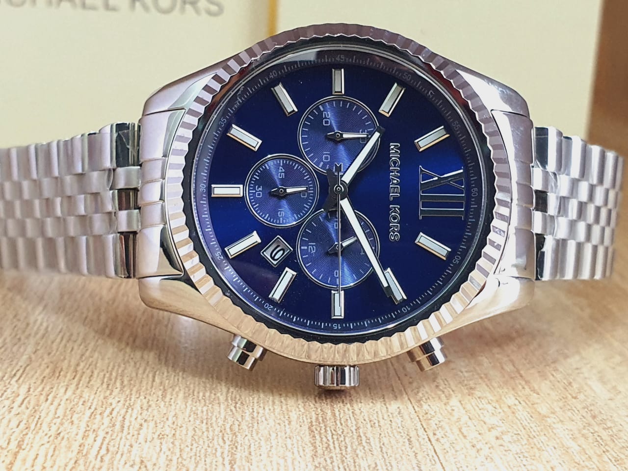  Shop Authentic Michael Kors Lexington Chronograph Blue Dial Silver Steel Strap Watch for Men - MK8280 - Luxxuri