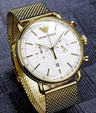  Shop Authentic Emporio Armani Aviator Chronograph Quartz Beige Dial Gold Mesh Bracelet Watch For Men - AR11315 - Luxxuri