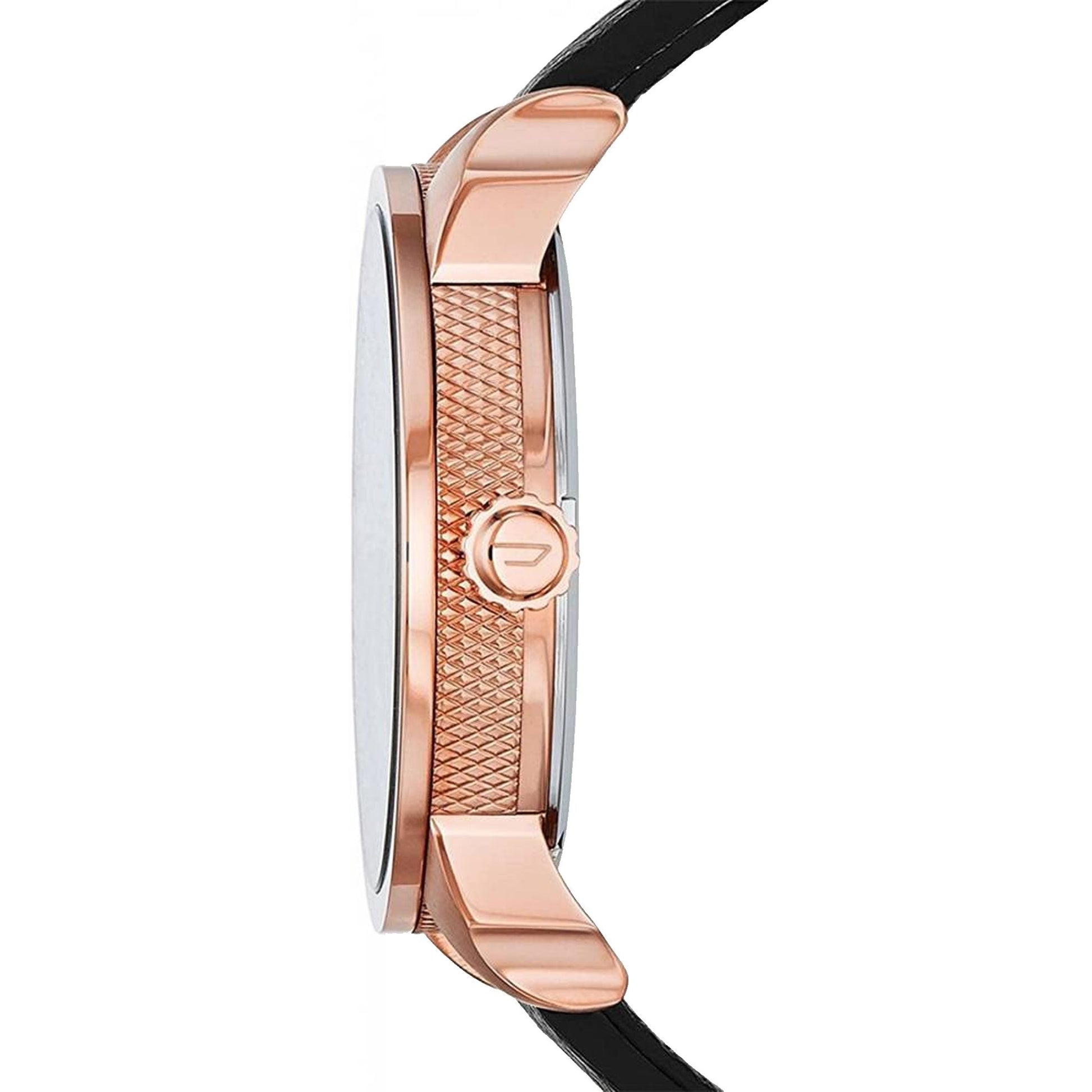  Shop Authentic Diesel Mini Daddy Dual Time Black & Gold Dial Black Leather Strap Watch For Men - DZ7317 - Luxxuri