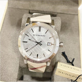  Shop Authentic Burberry The City Nova Silver Dial White Leather Strap Watch for Women - BU9022 - Luxxuri