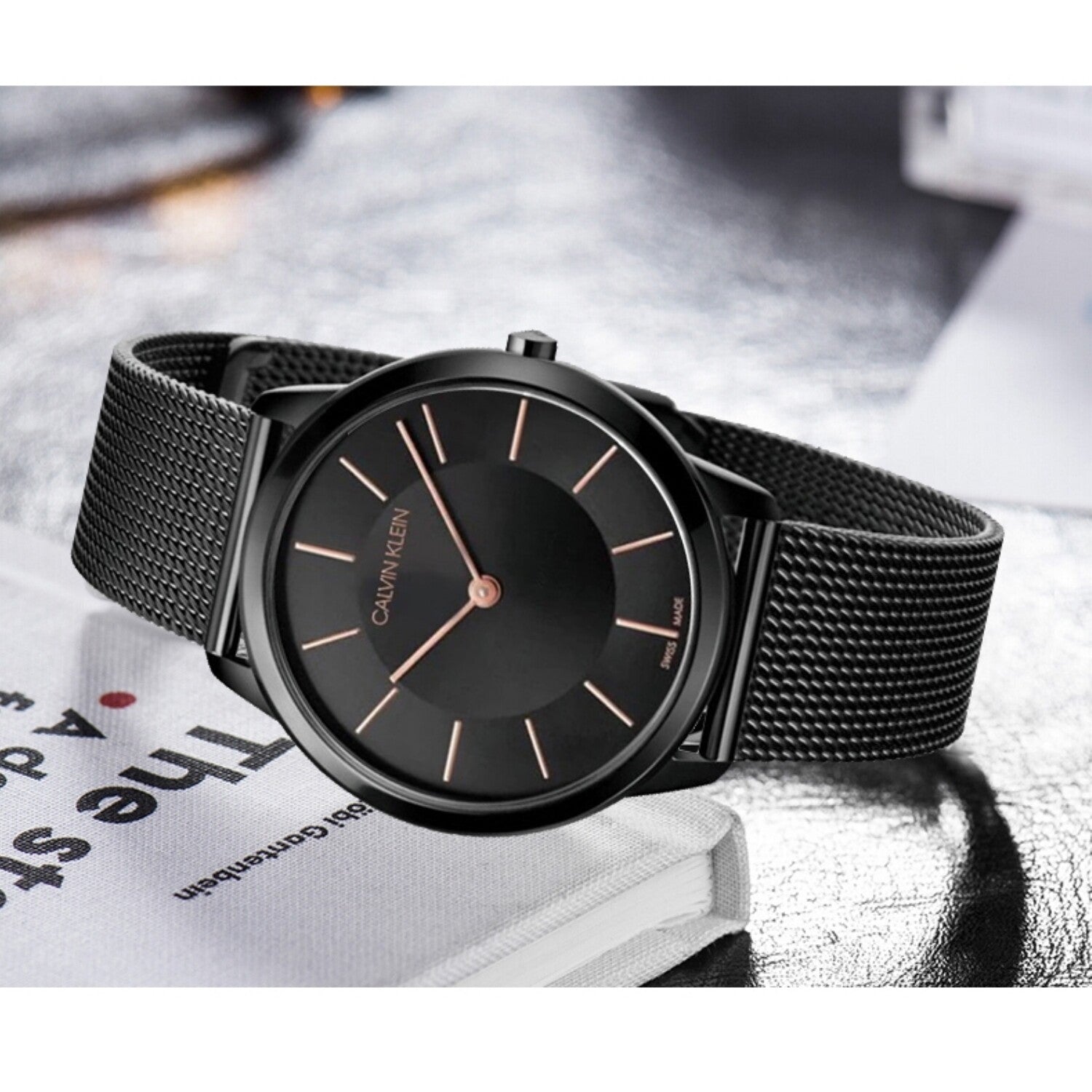  Shop Authentic Calvin Klein Minimal Black Dial Black Mesh Bracelet Watch for Men - K3M21421 - Luxxuri