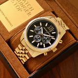  Shop Authentic Michael Kors Lexington Chronograph Black Dial Gold Steel Strap Watch for Men - MK8286 - Luxxuri