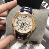  Shop Authentic Guess Interpid White & Rose Gold Dial Blue Silicone Strap Watch For Women - W0325L8 - Luxxuri