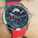  Shop Authentic Tommy Hilfiger Decker Quartz Black Dial Red Rubber Strap Watch for Men - 1791351 - Luxxuri