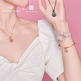  Shop Authentic Swarovski Crystal Quartz Pink Dial Pink Leather Strap Watch for Women - 5575217 - Luxxuri